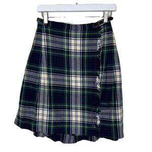 Vintage 70s 80s Laird-Portsch 100% Wool Scottish Green Blue Tartan Kilt